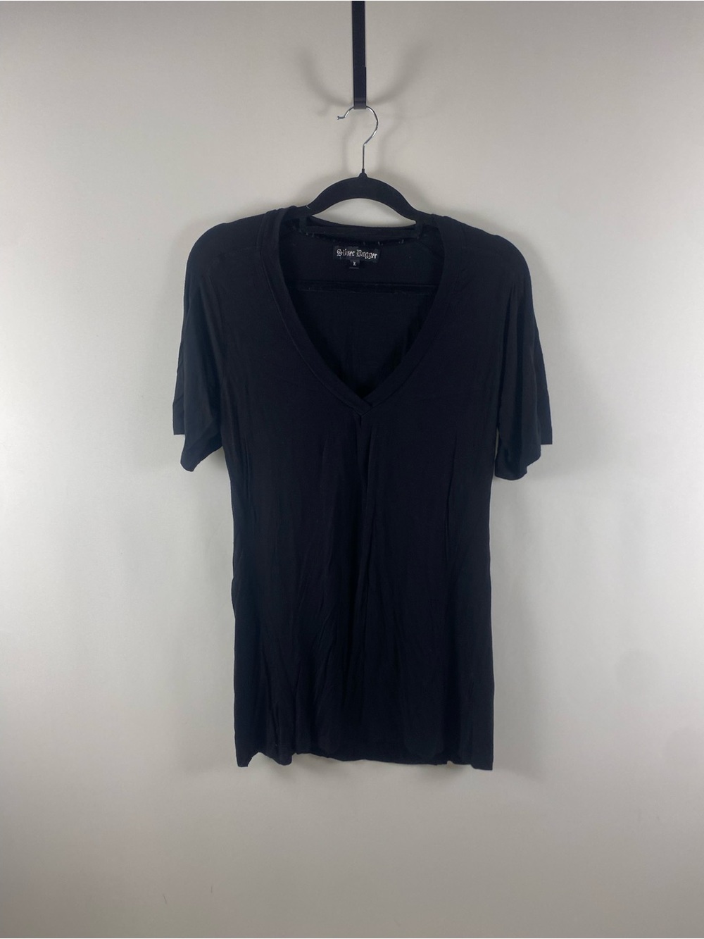 Vintage Silver Dagger Black V Neck Short Sleeve Long Shirt/Dress Size L